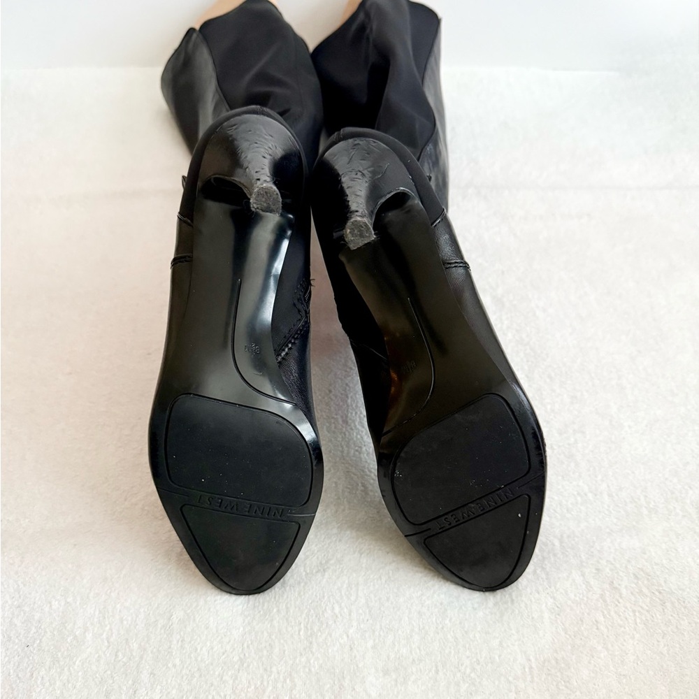 Nine West Black Leather Knee High Heel Boots Size 8.5 - Picture 7 of 12